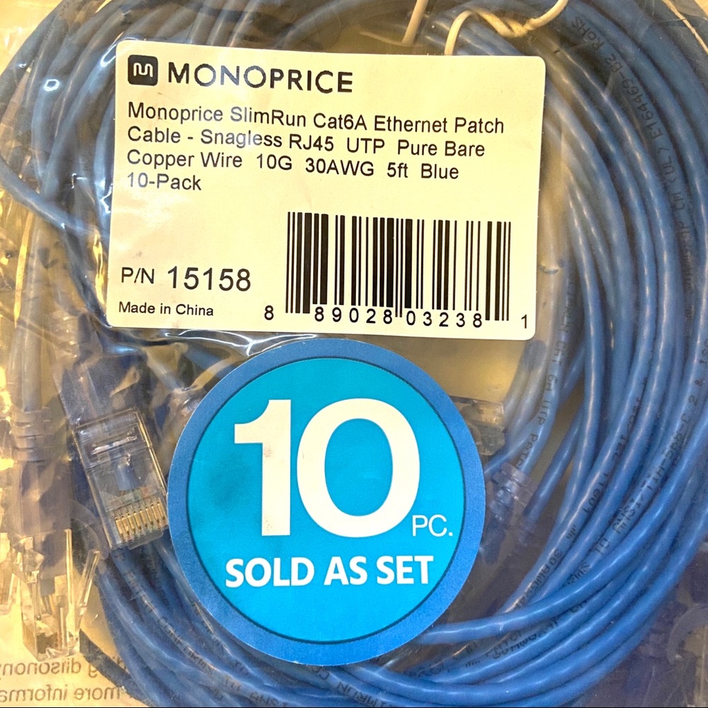 10pcs 5’ Monoprice SlimRun Cat6A Ethernet Patch Cable  Set
